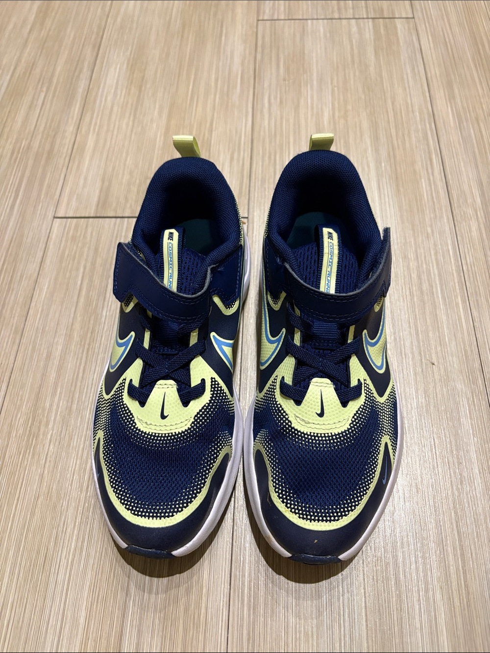Nike Kids Navy & Yellow Lightweight Athletic Sneakers with Hook-and-Loop Strap